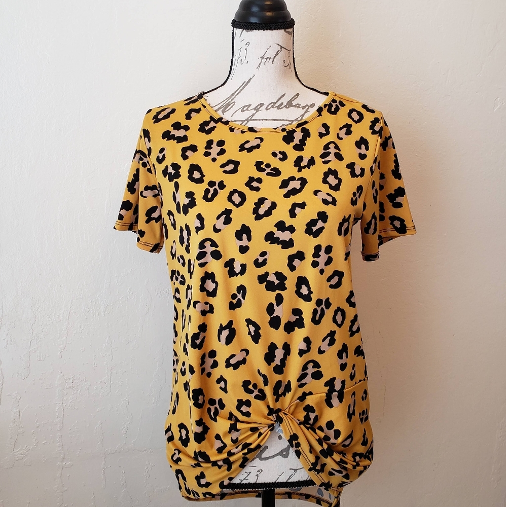 Gold Animal Cheetah Print Top, Size S